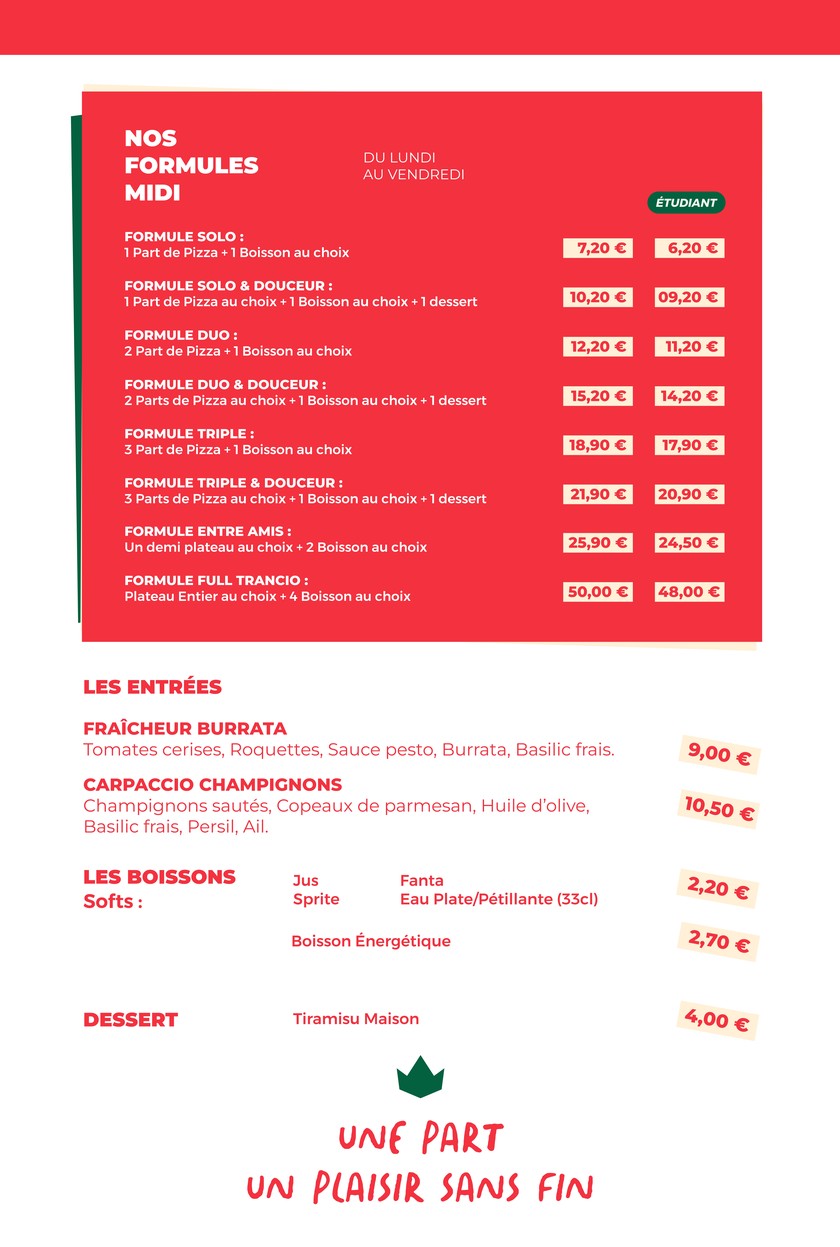Pizza Trancio menu 2