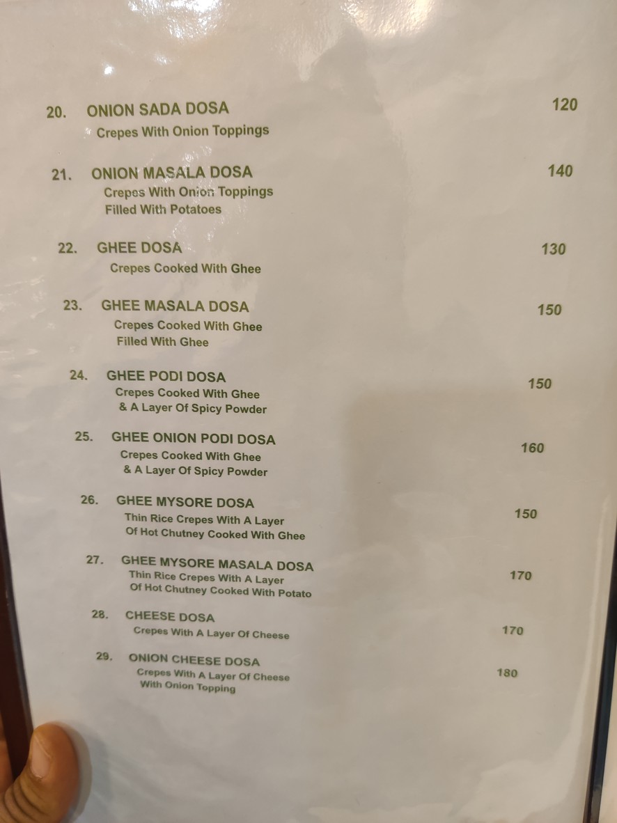 Chennai Kitchen, the only AUTHENTIC INDIAN Vegetarian Cuisine in Bangkok menu 1