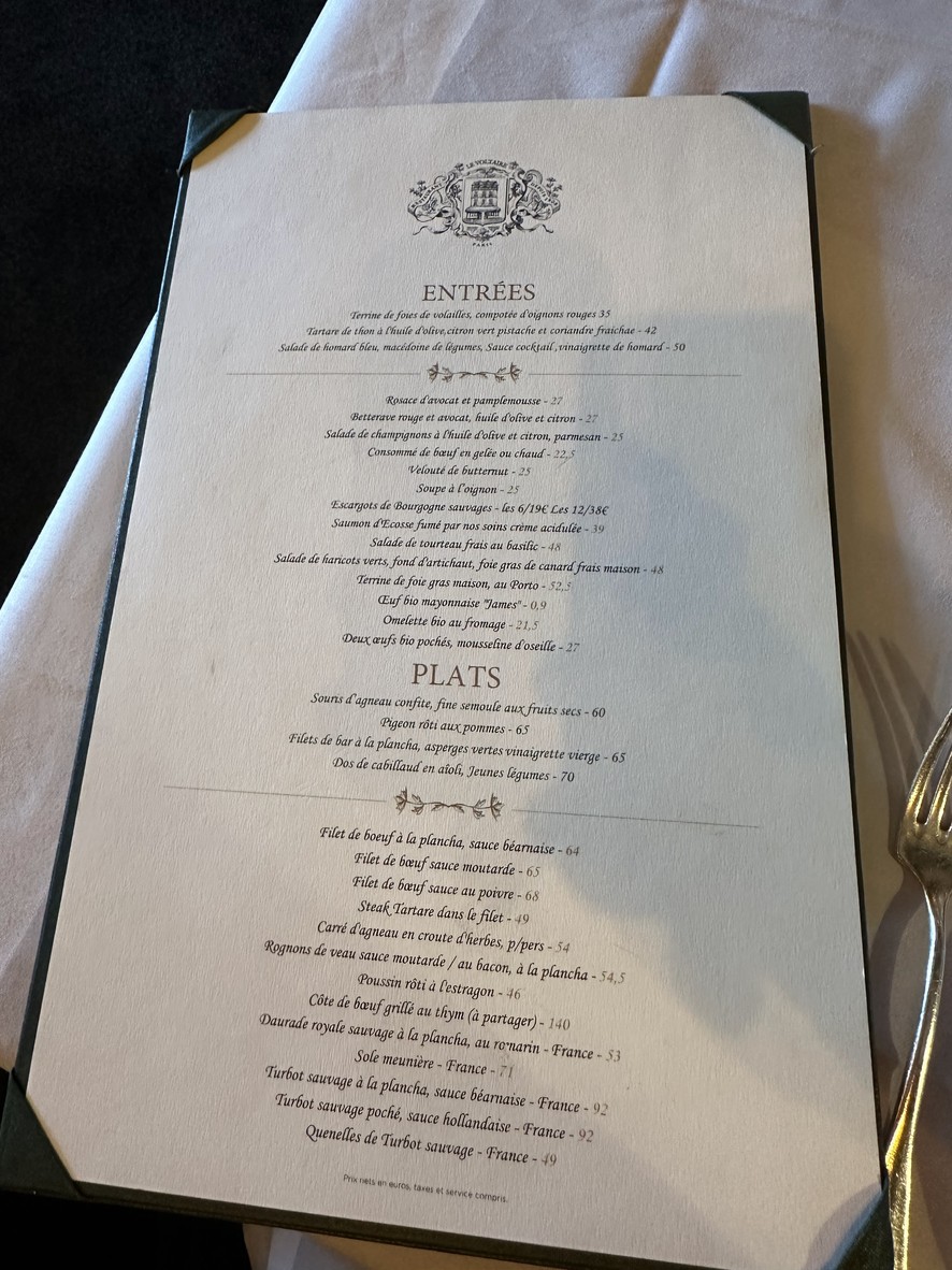Le Voltaire menu 1