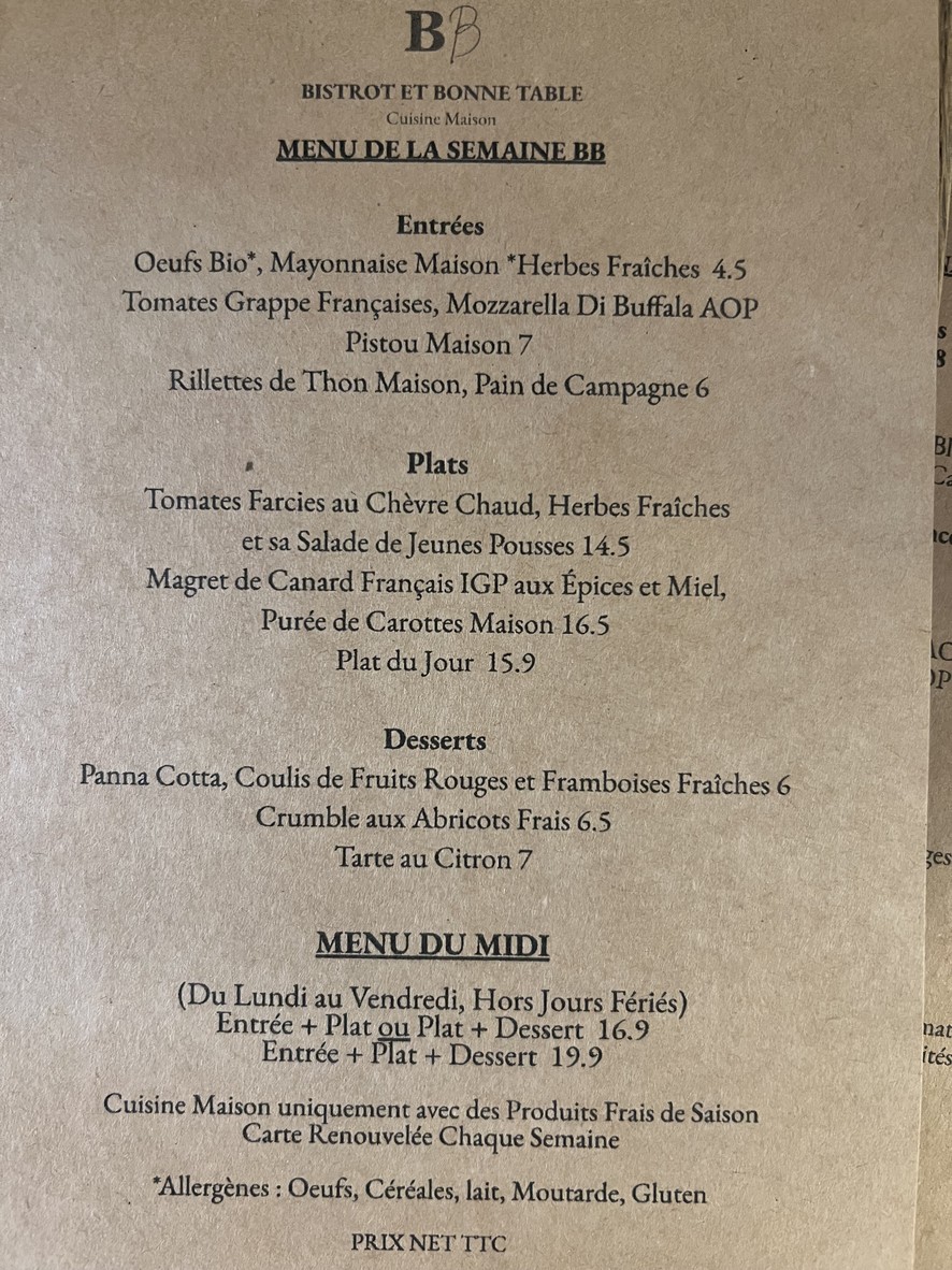 Bistro et Bonne Table menu 2