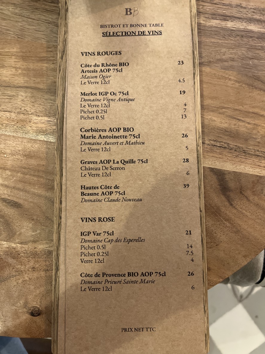 Bistro et Bonne Table menu 3