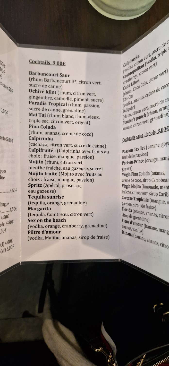 Au Paradis Tropical menu 2