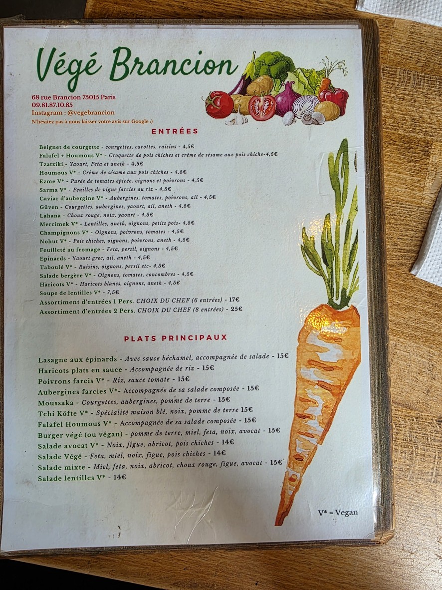 Vege Brancion menu 1