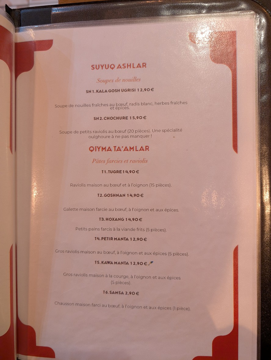 Anar restaurant ouïghour menu 2