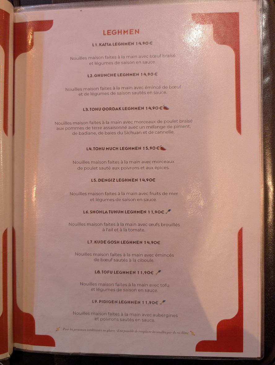 Anar restaurant ouïghour menu 3