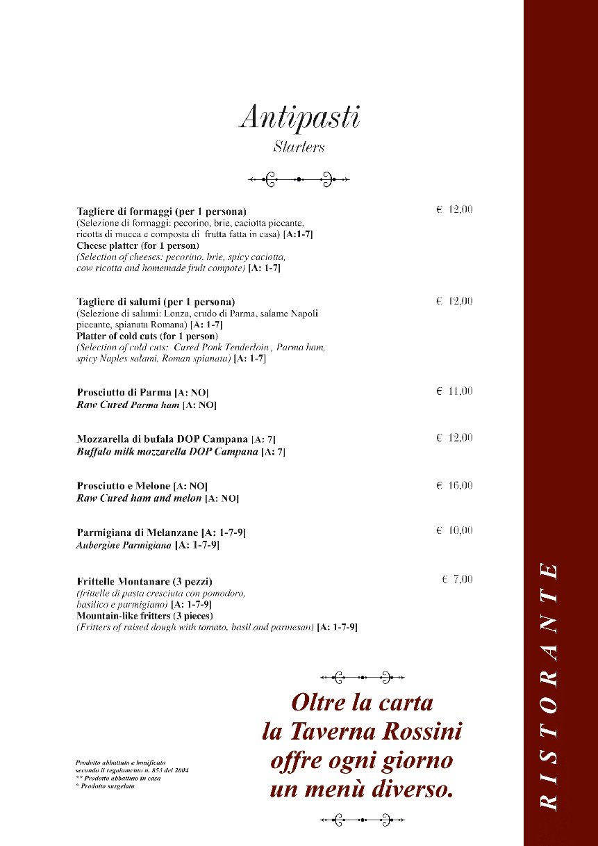 Taverna Rossini menu 1
