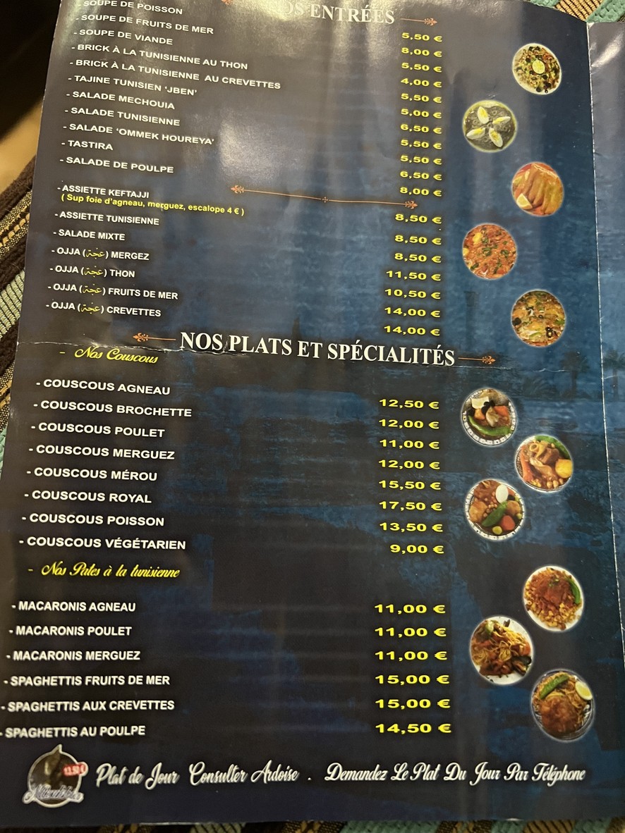 La Porte de Carthage menu 1