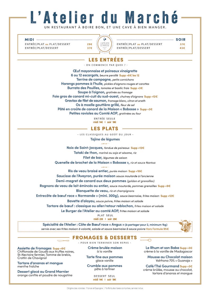 Atelier du Marché menu 1