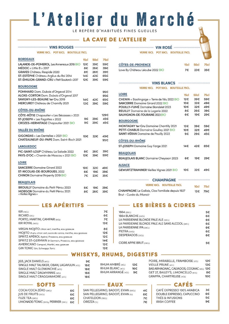 Atelier du Marché menu 2