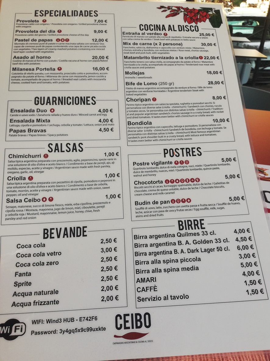 Ceibo Sapori menu 2