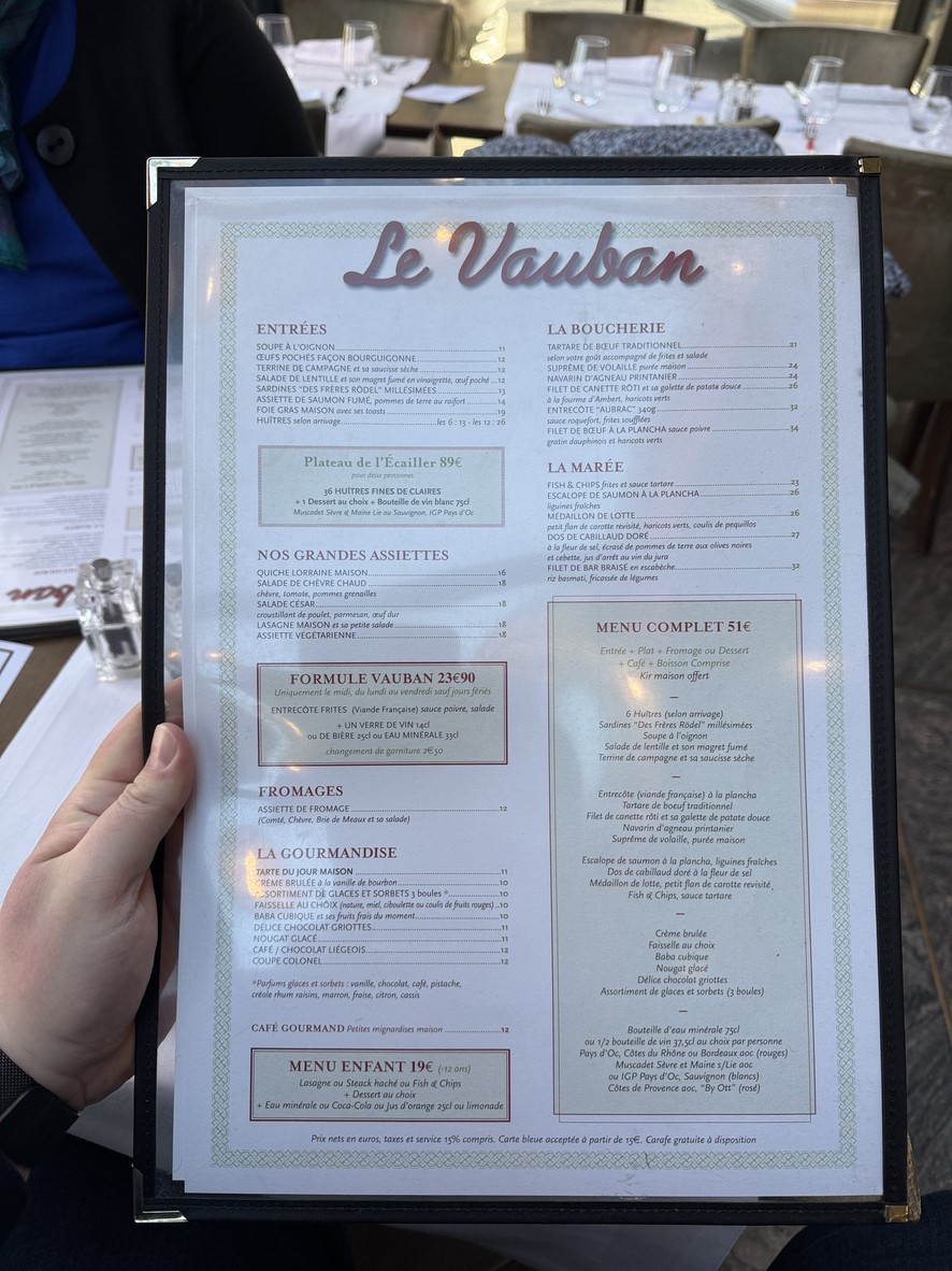 Le Vauban menu 1