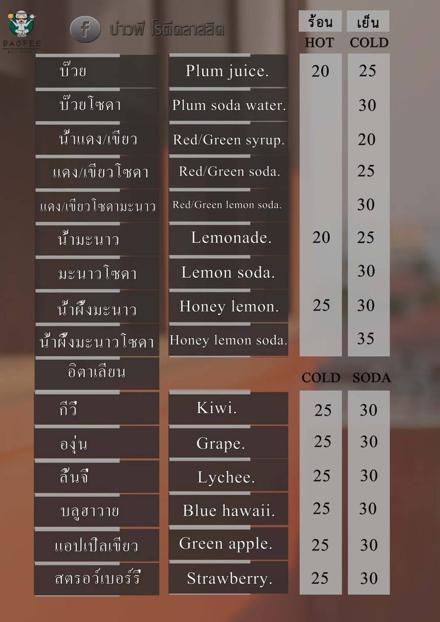 BAOFEE ROTI -Bao Fei Luó tí Kè lá sī kè menu 3