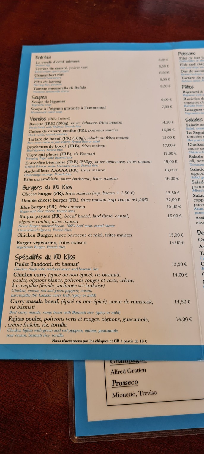 Aux 100 Kilos menu 2