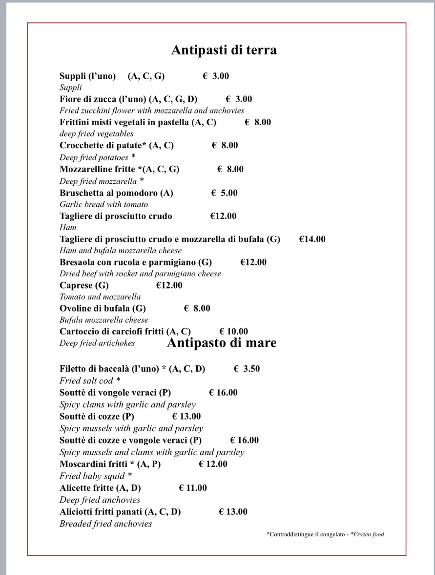 Miraggio Trastevere menu 1