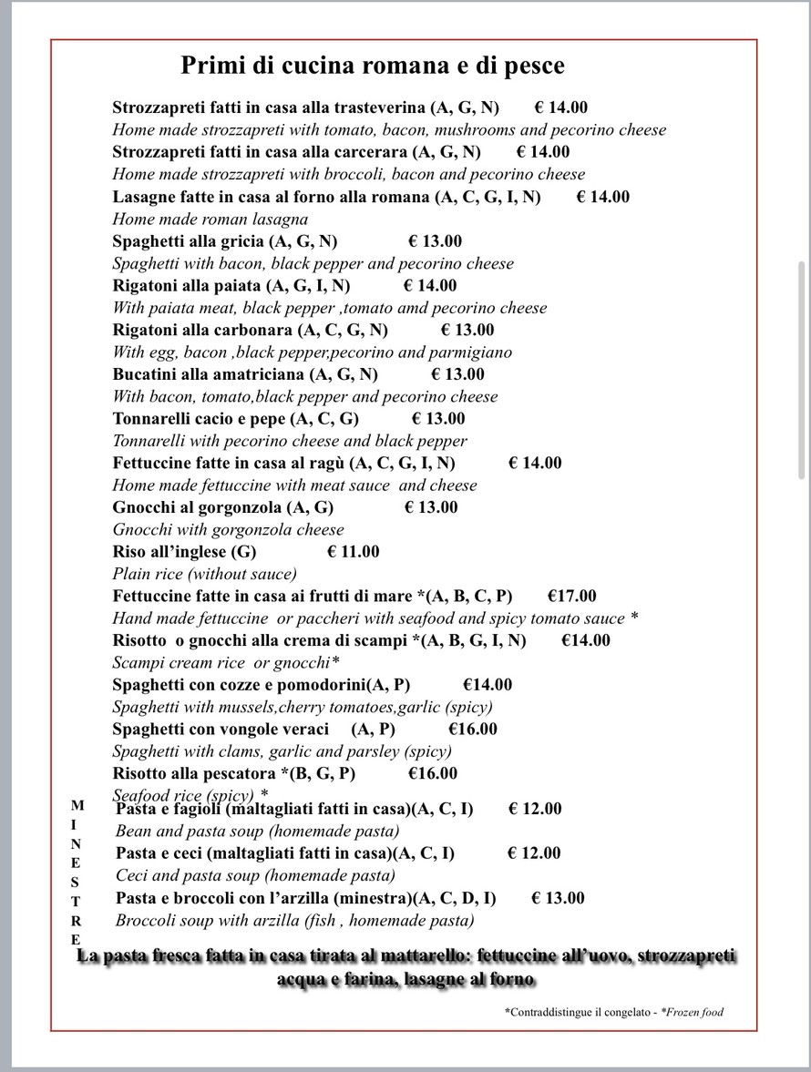 Miraggio Trastevere menu 2