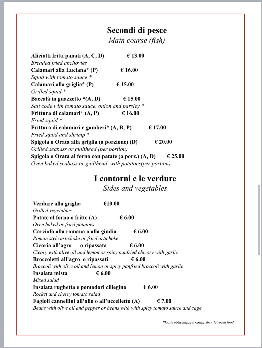 Miraggio Trastevere menu 5