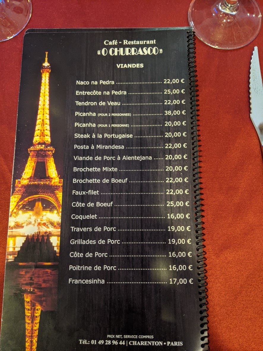 Bar Brasserie O Churrasco menu 2
