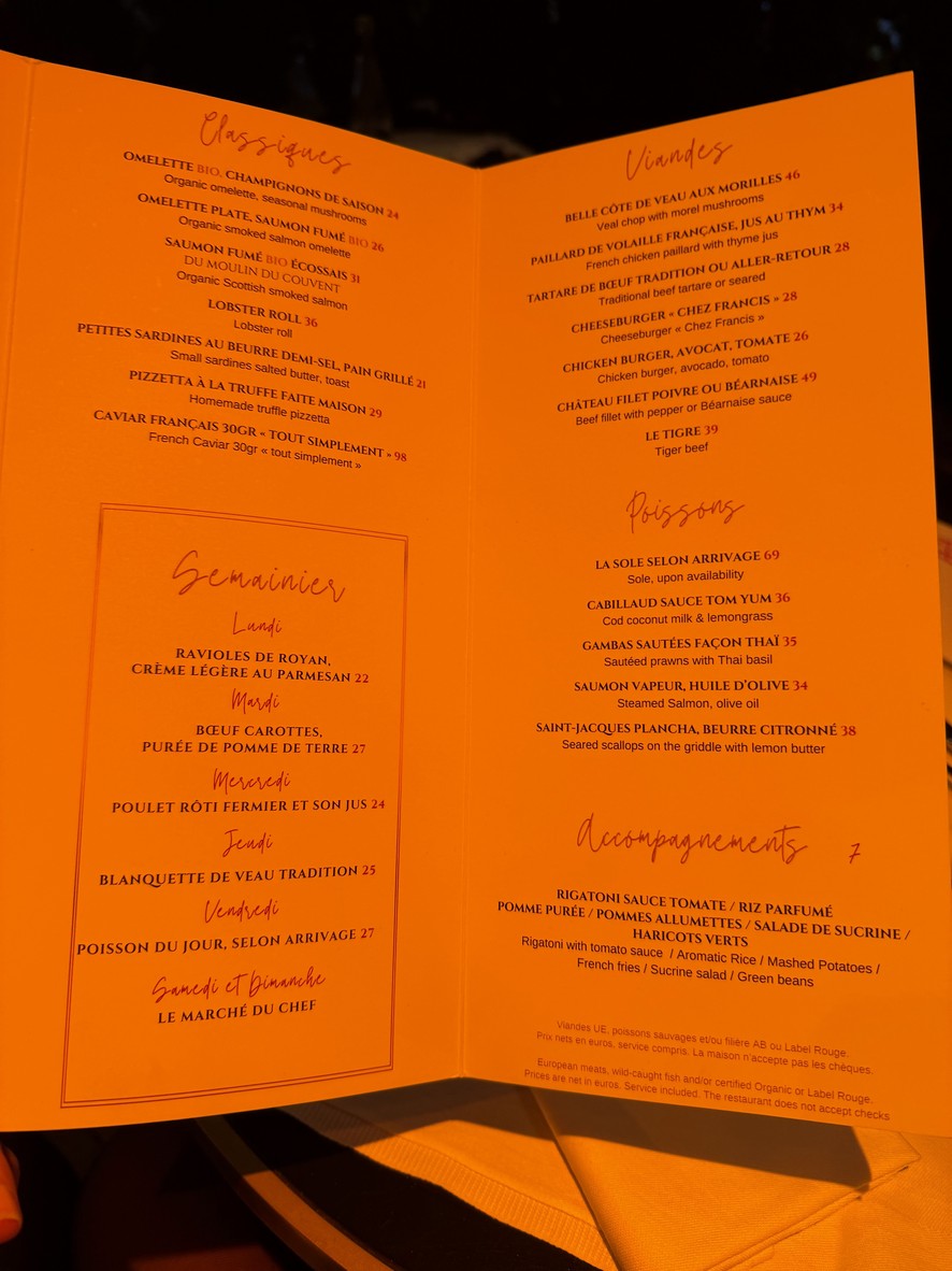 Chez Francis menu 2