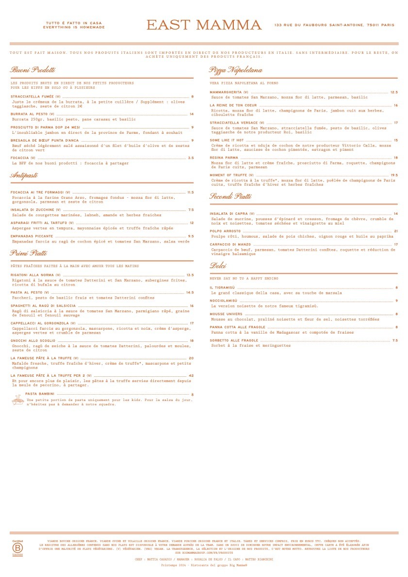 East Mamma menu 1