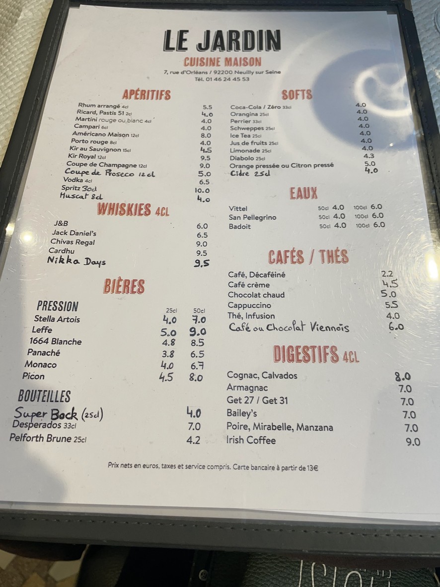 Le Jardin menu 1