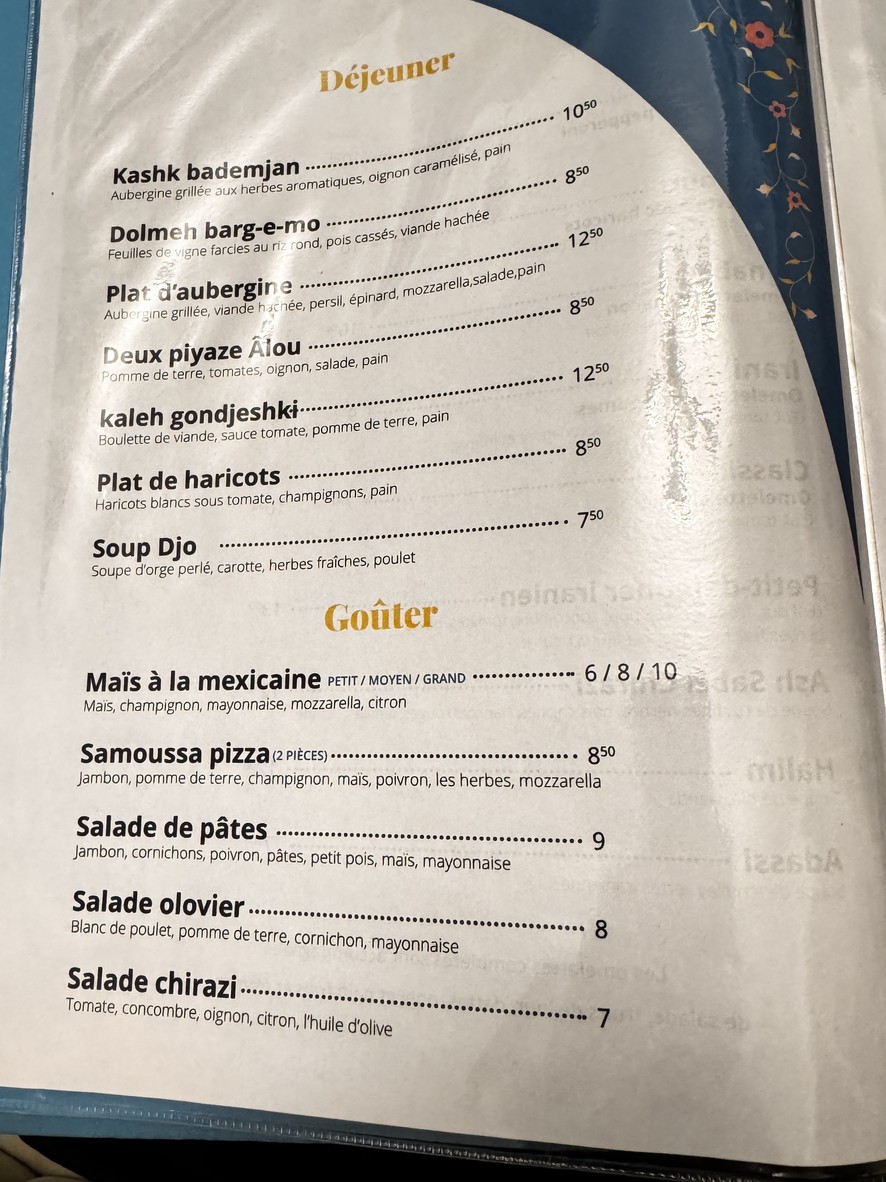 CAFÉ DE CHIRAZ menu 1
