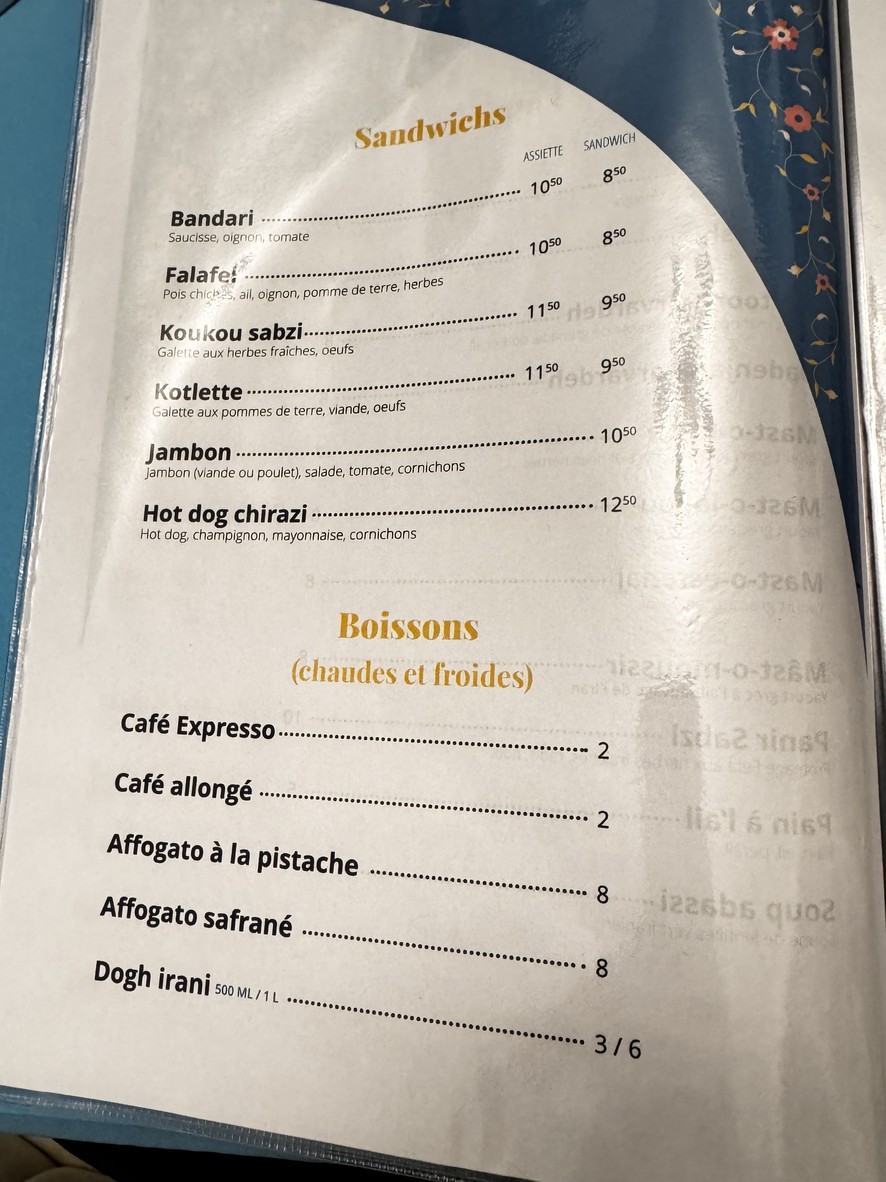 CAFÉ DE CHIRAZ menu 2