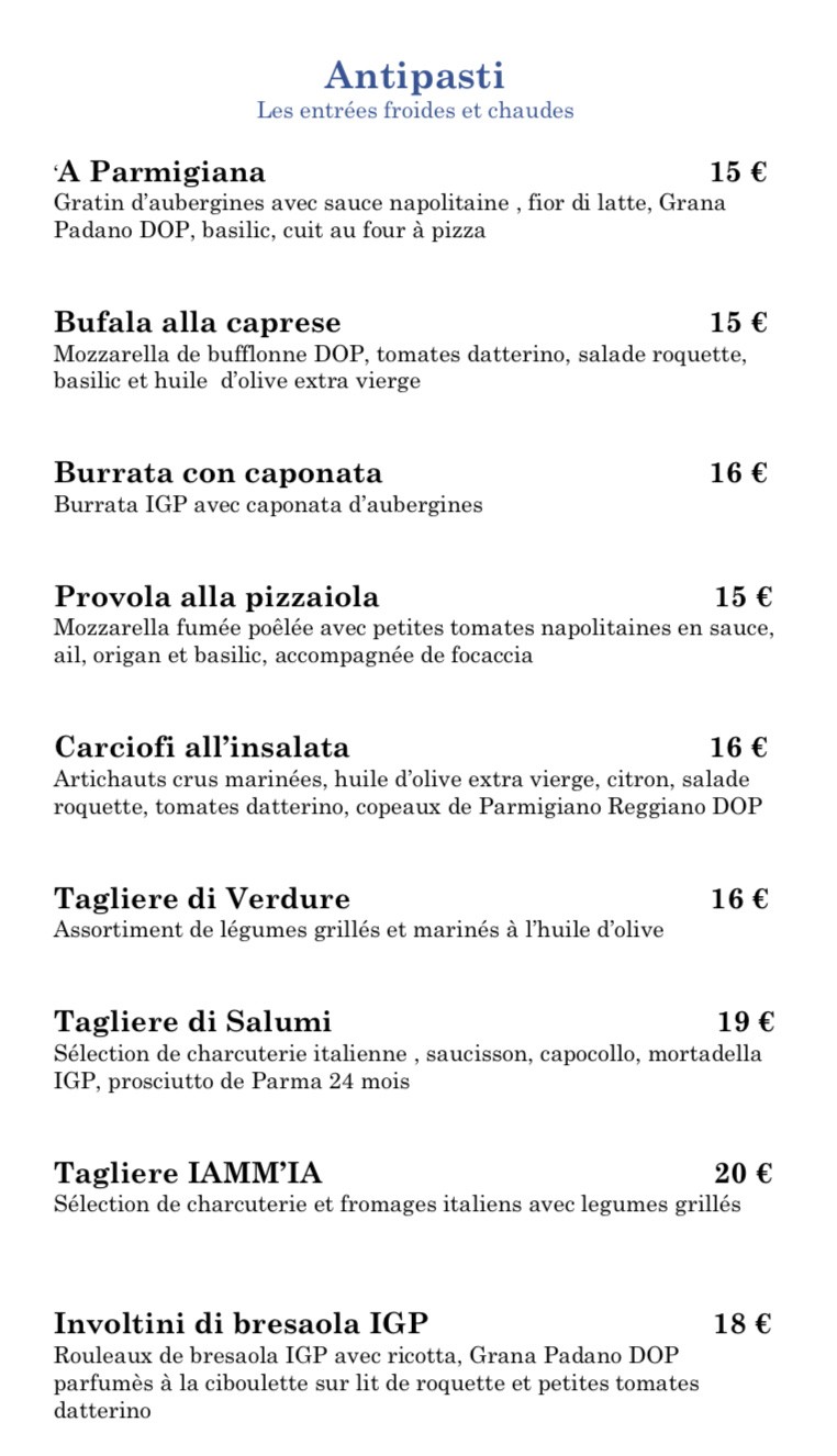 IAMM IA - Pizzeria Napolitaine menu 1