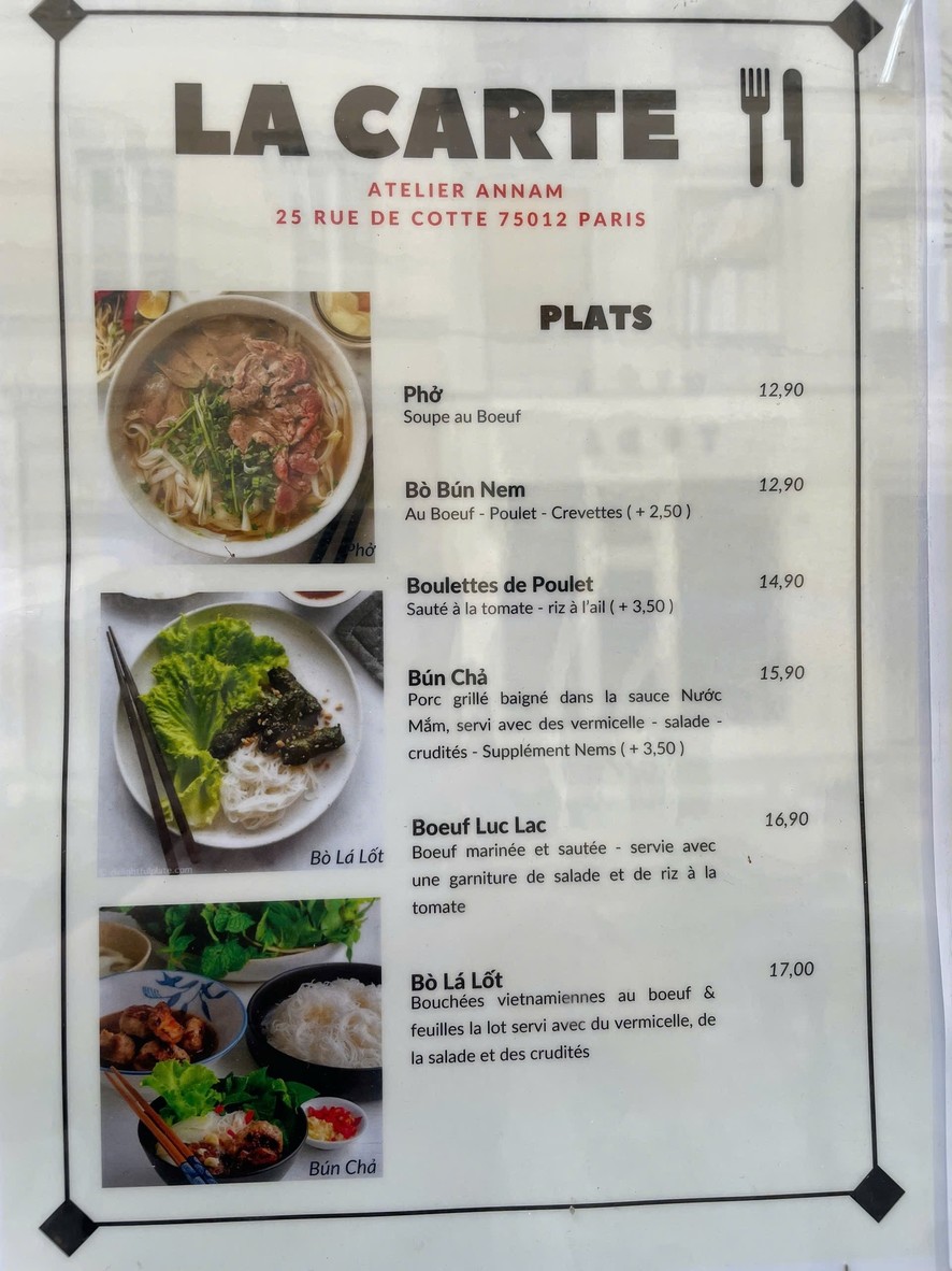 Atelier Annam menu 2