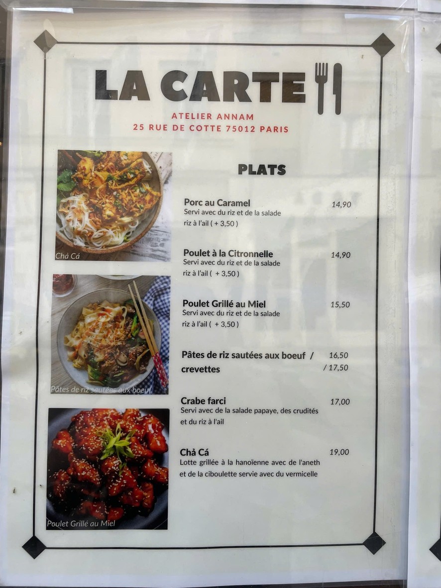 Atelier Annam menu 3
