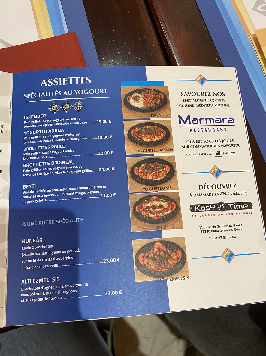 Marmara Restaurant Paris 10 - Depuis 1990 menu 1