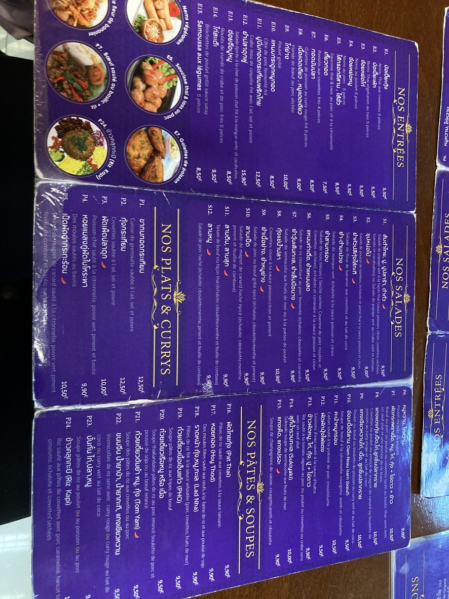 Lak Thaï menu 1