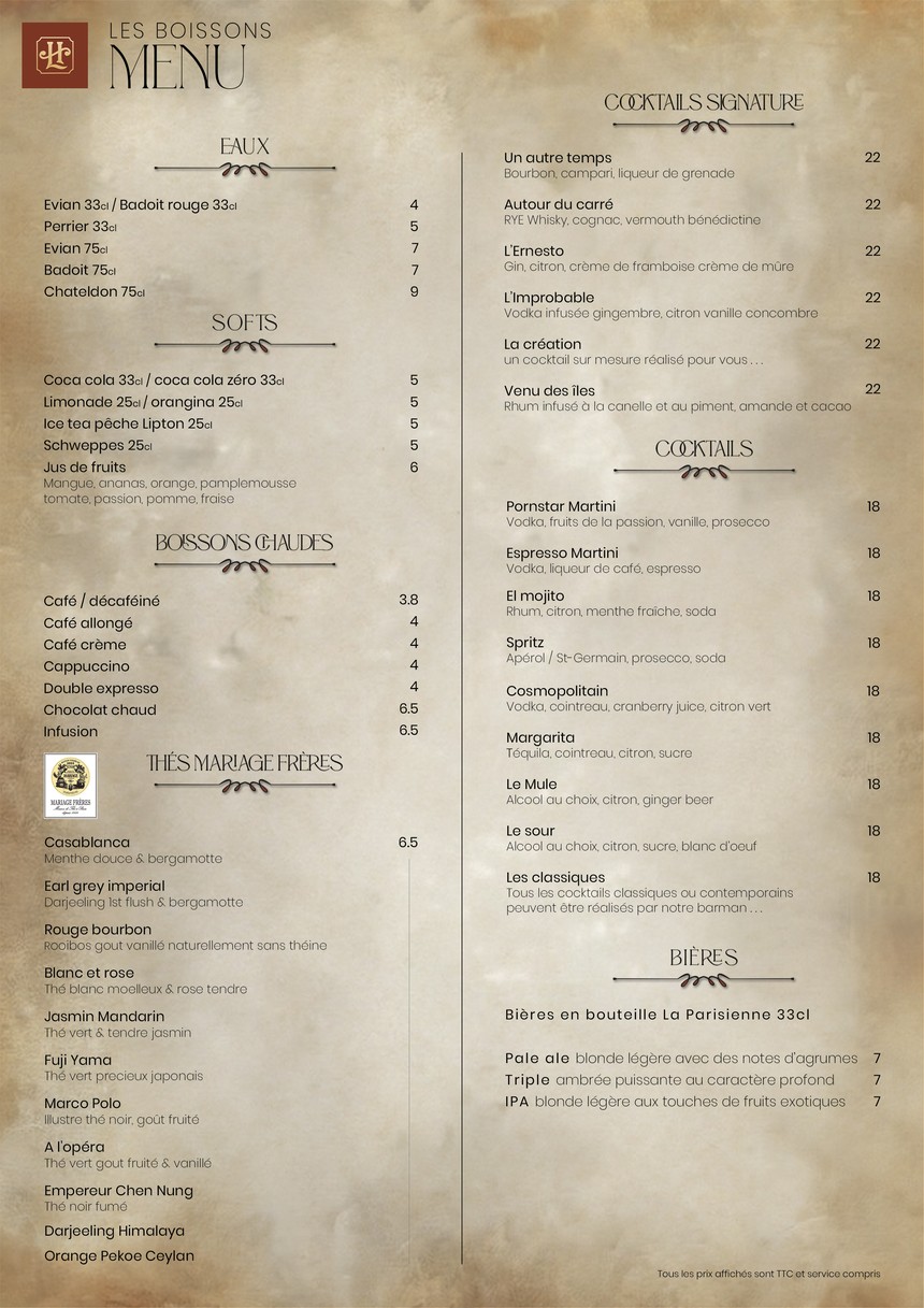 L'Héritage 105 menu 3