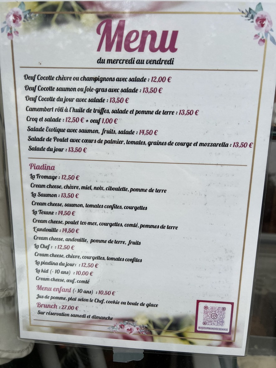 Ô Gourmandises d'Ange menu 1
