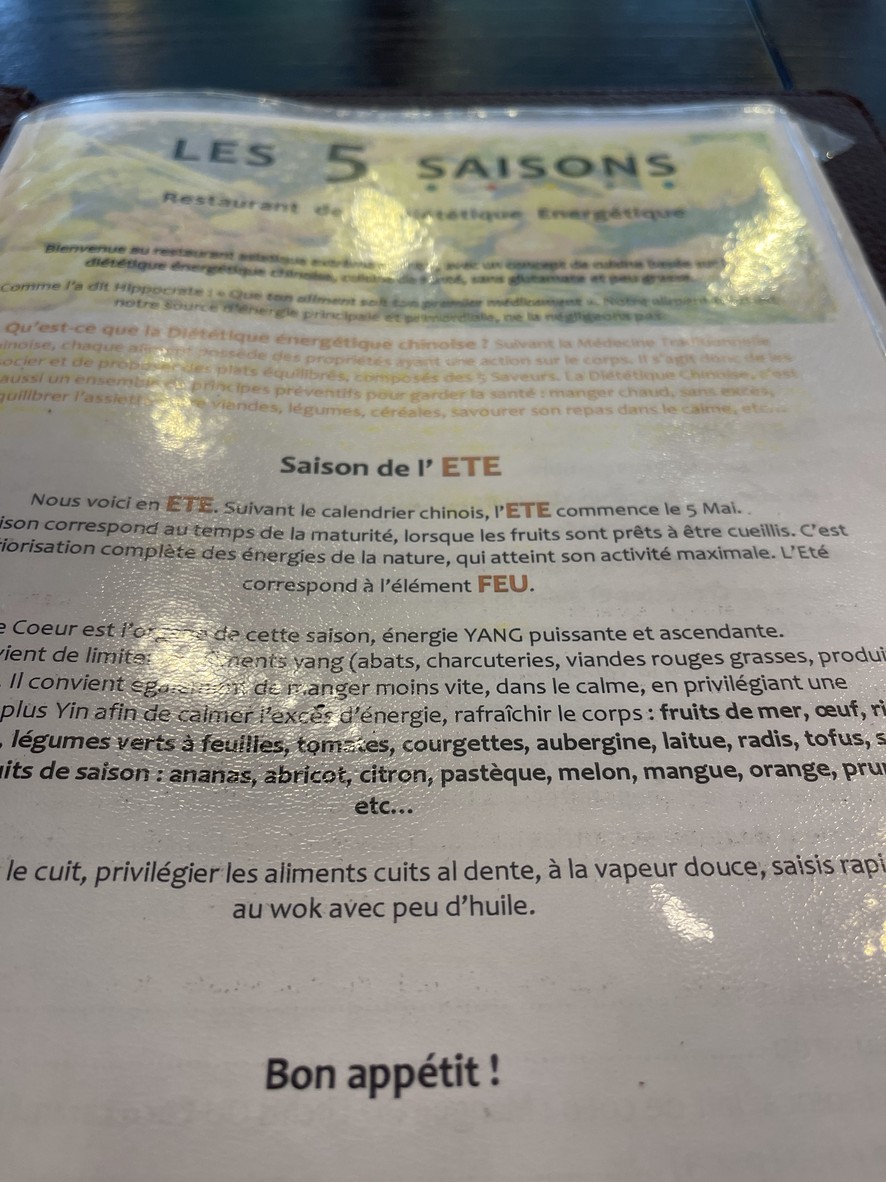 Les 5 Saisons menu 2