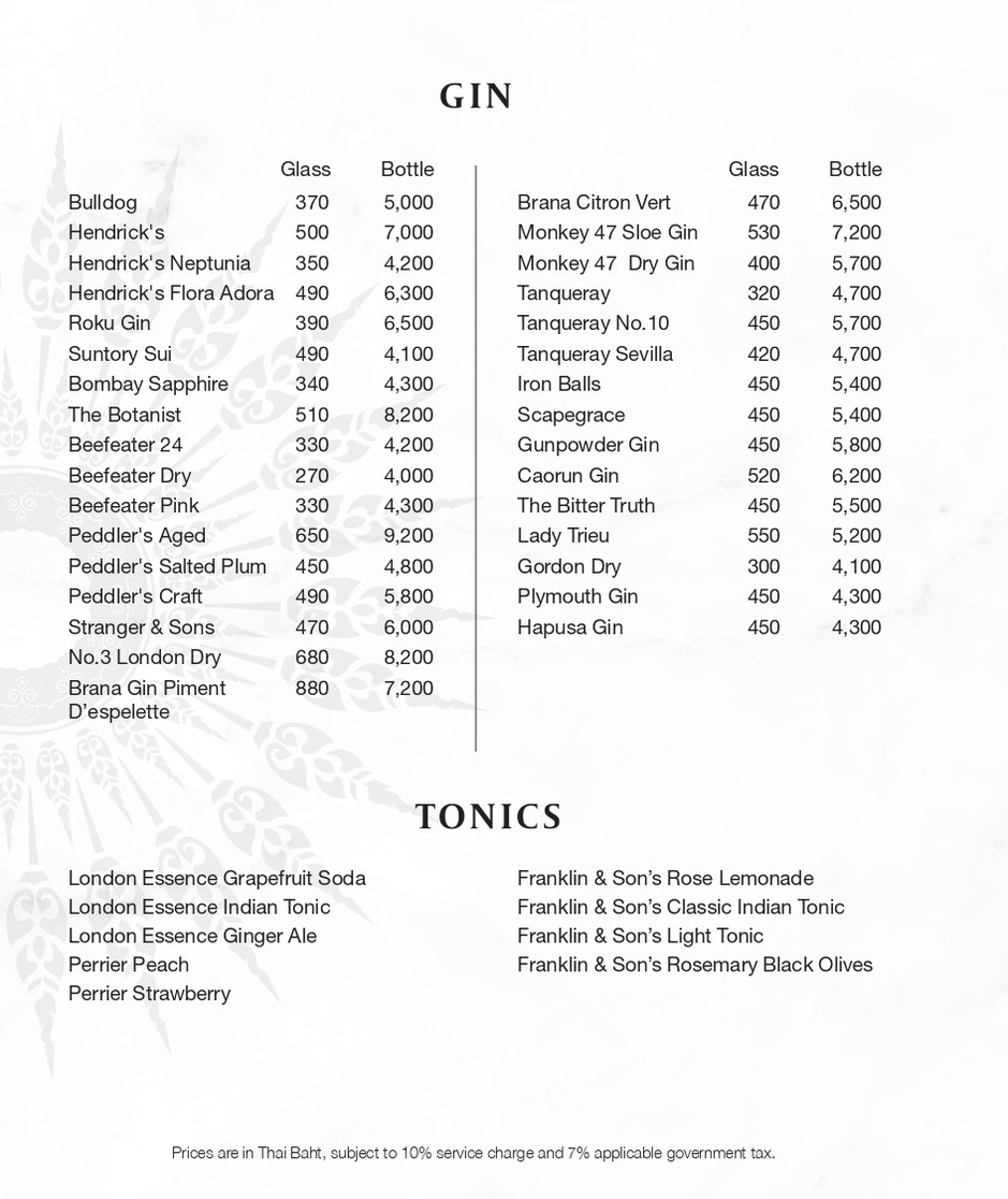 The Lobby at Anantara Siam Bangkok Hotel menu 1