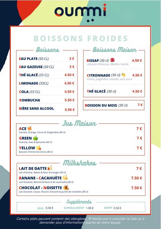 Cantine Oummi - Restaurant & Coffeeshop healthy Père Lachaise menu 4