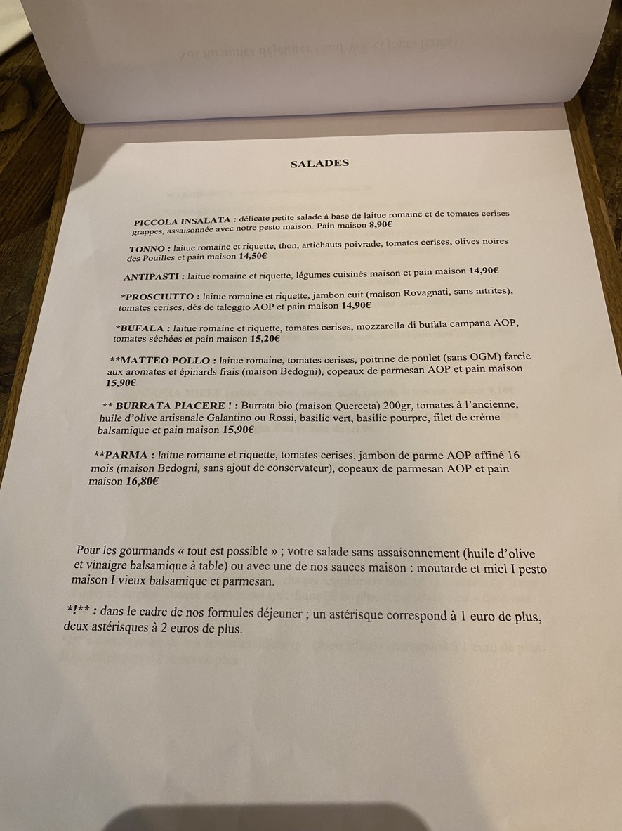 Matteo Pizza Neuilly. menu 1