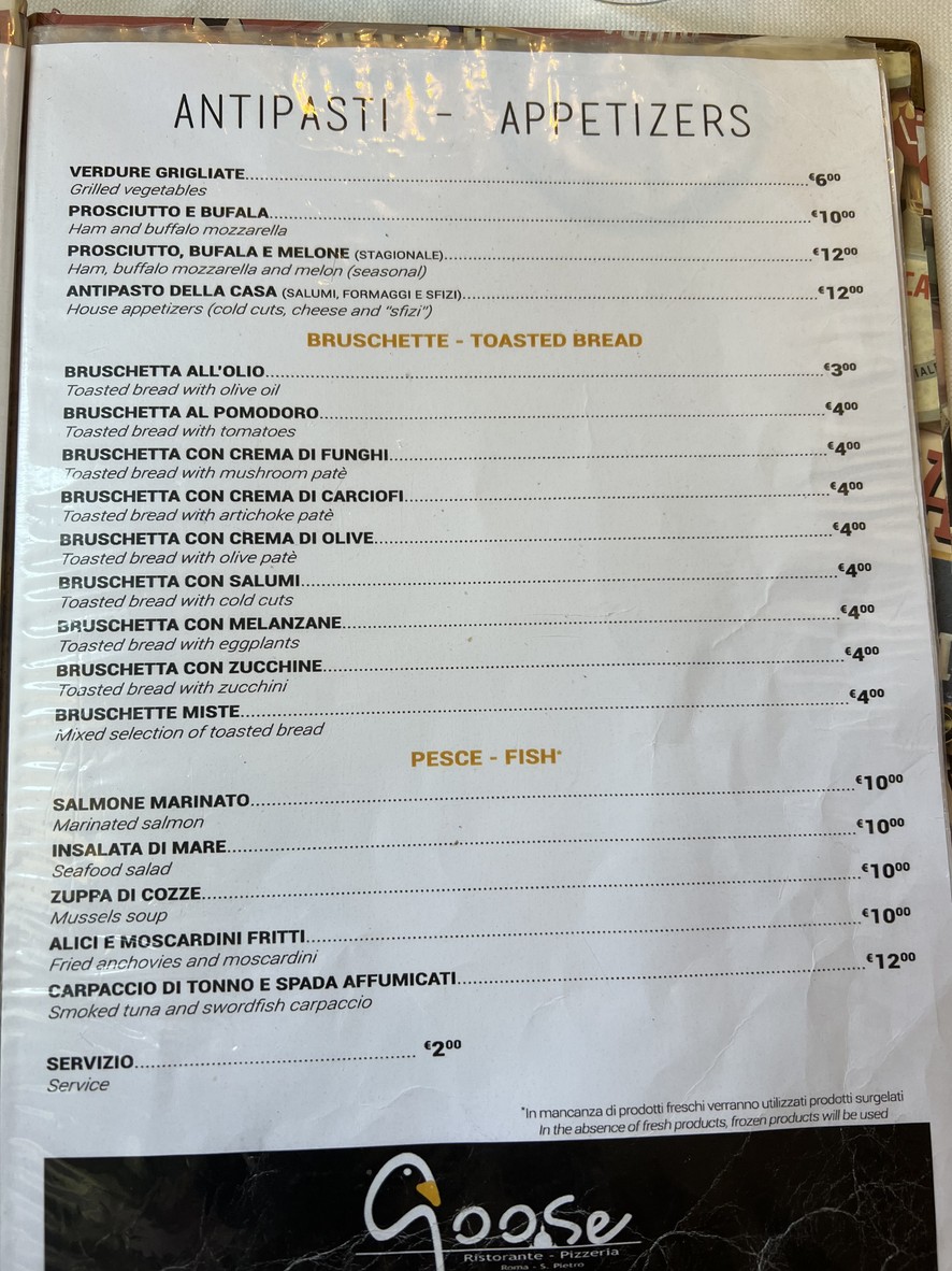 Goose menu 1