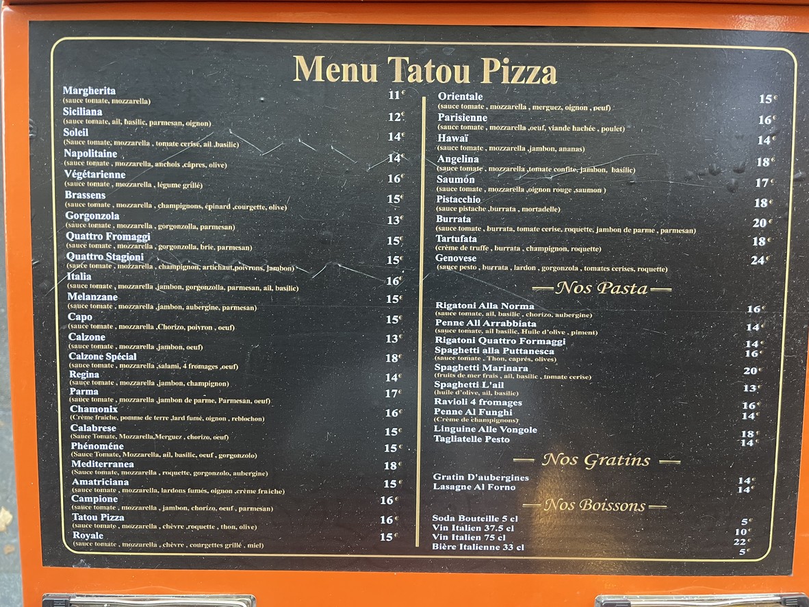 Tatou Pizza menu 1