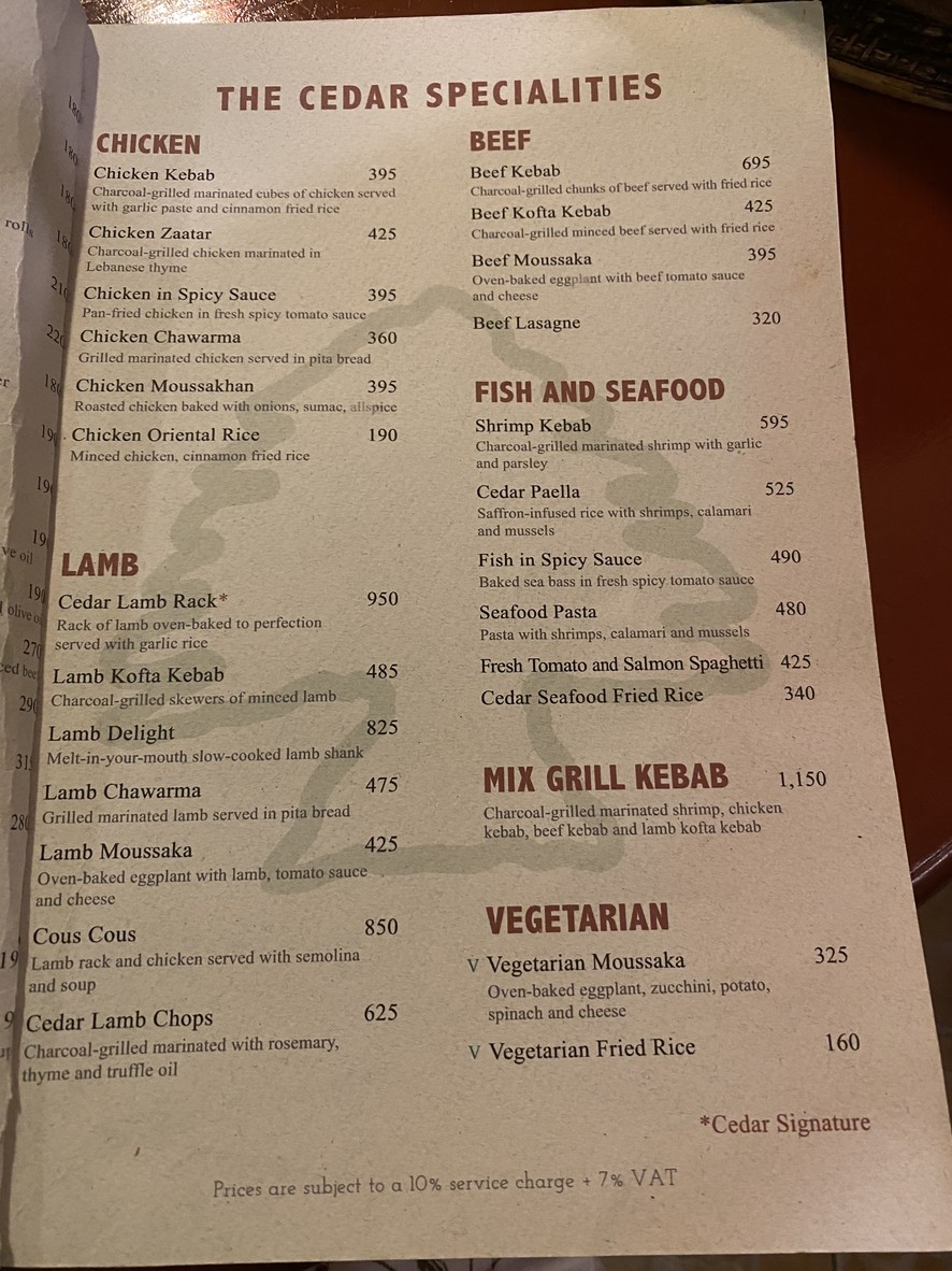 The Cedar menu 2