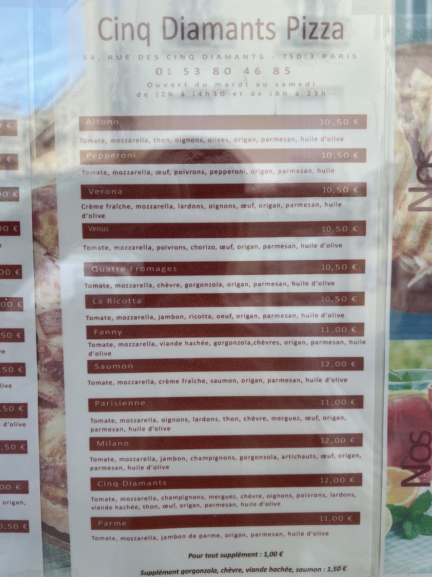 Pizza Cinq Diamants menu 2