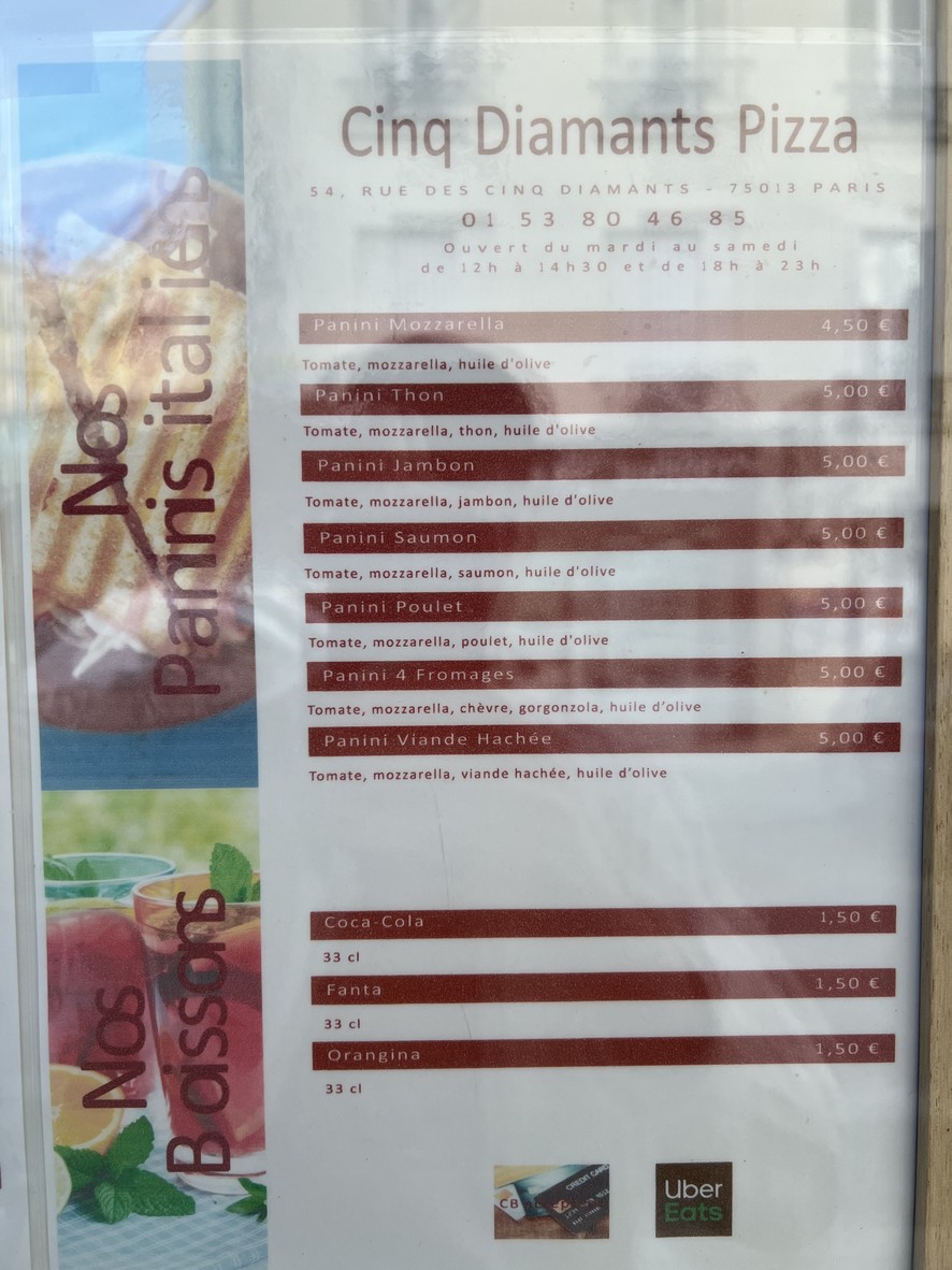 Pizza Cinq Diamants menu 3