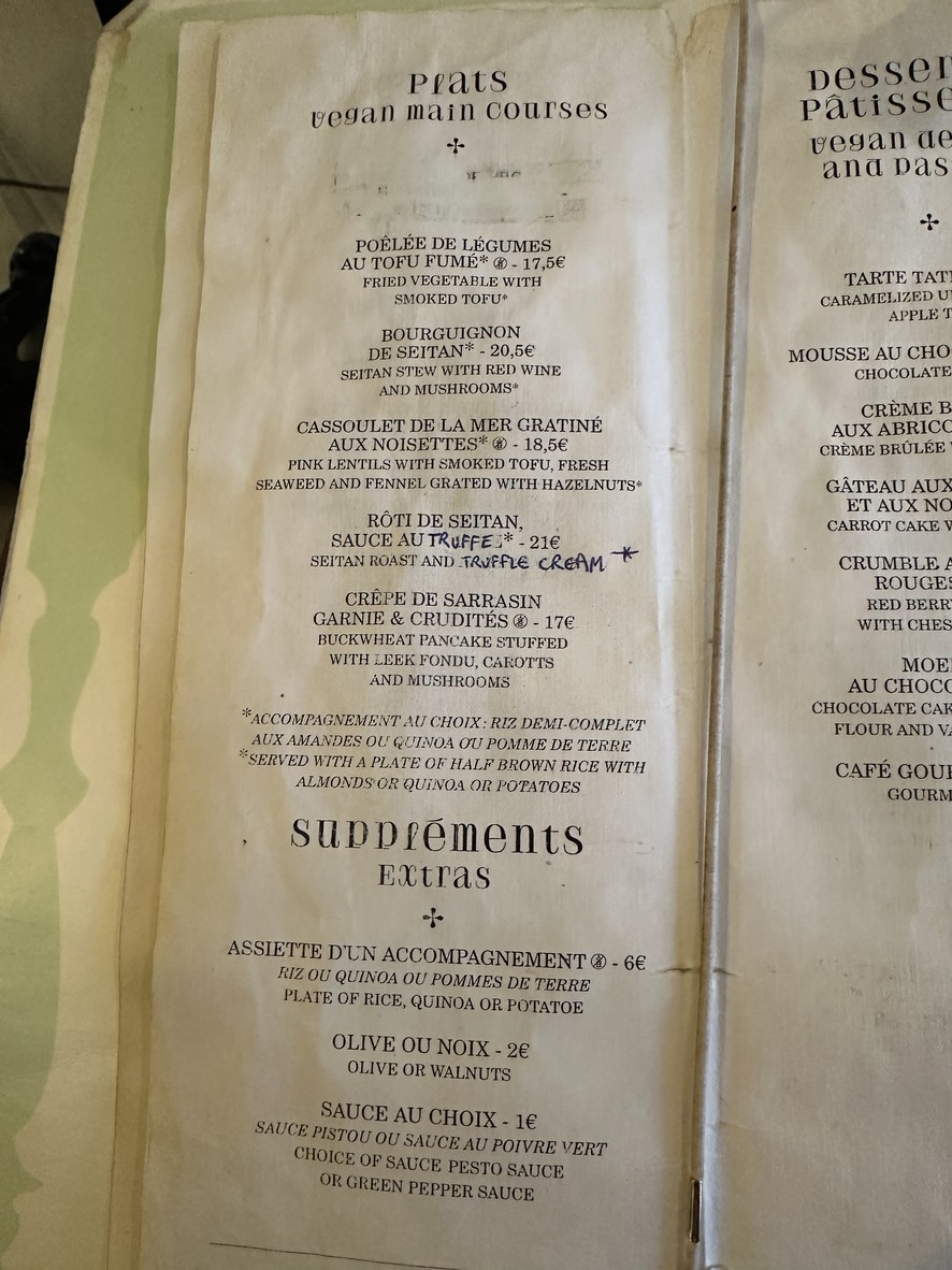 Le Potager du Marais menu 2