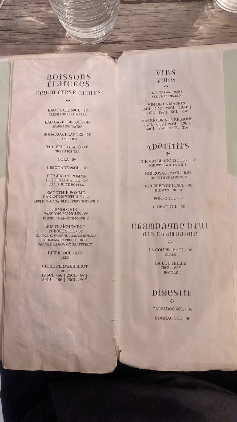 Le Potager du Marais menu 3