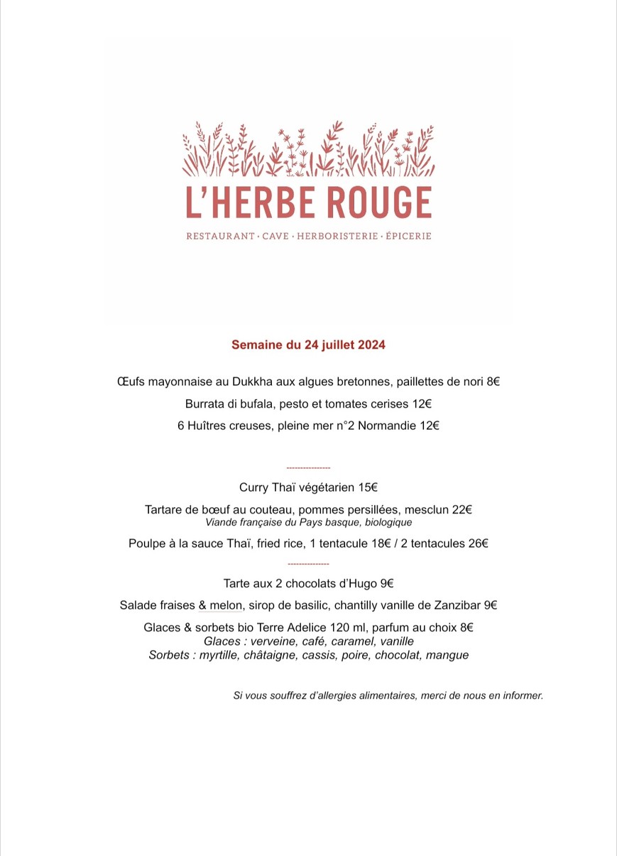 L'Herbe Rouge - Cave à vins vivants - Restaurant - Herboristerie - Epicerie menu 1
