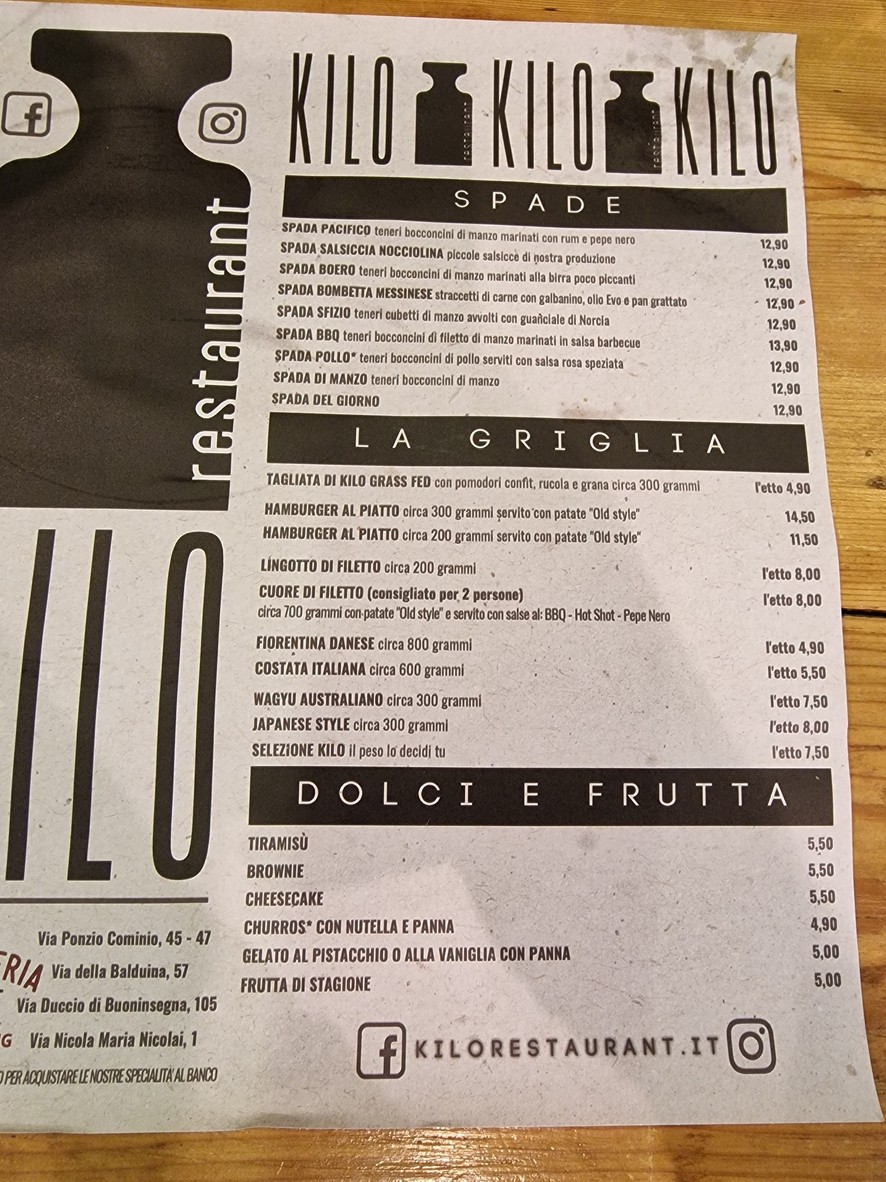 Kilo Restaurant - senza glutine menu 2