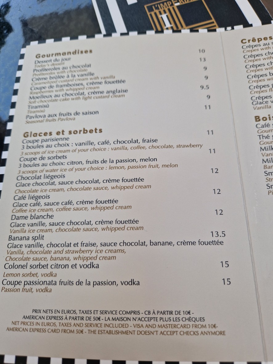 L'Impérial Rivoli menu 3