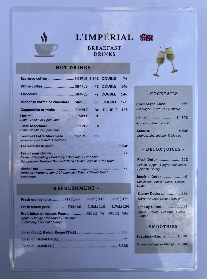 L'Impérial Rivoli menu 5