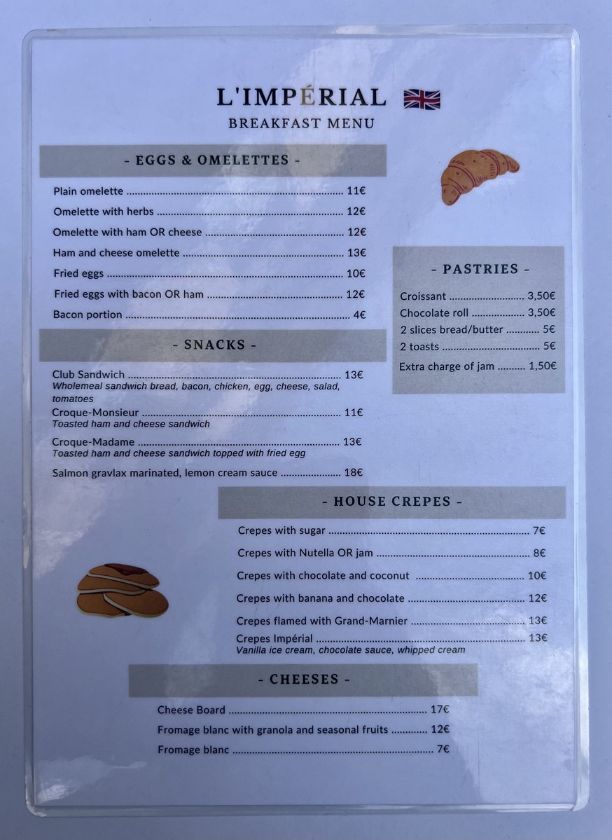 L'Impérial Rivoli menu 6