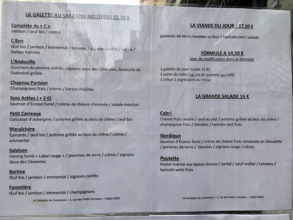 Crêperie - Le Comptoir du Commerce menu 1